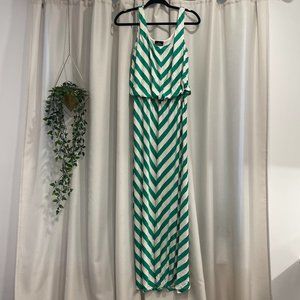 Green and White Chevron Striped Maxi Dress